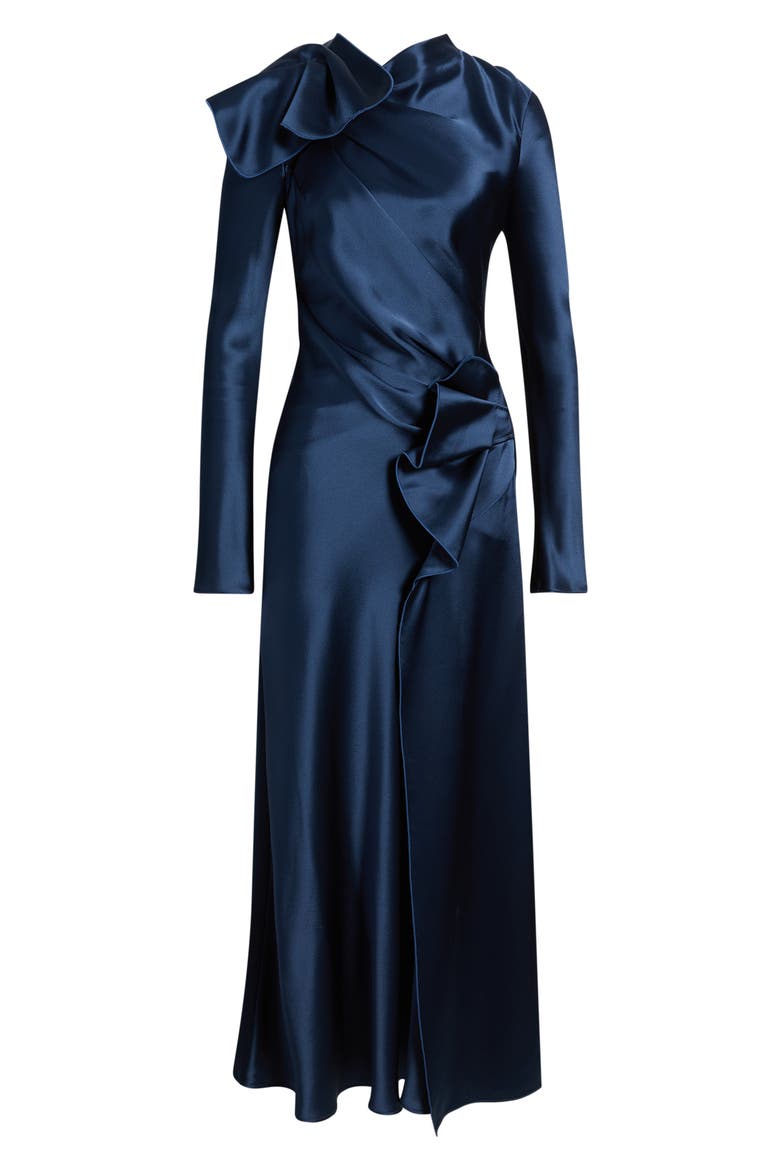 Ramwark Long Sleeve Satin Gown, Alternate, color, SAPPHIRE
