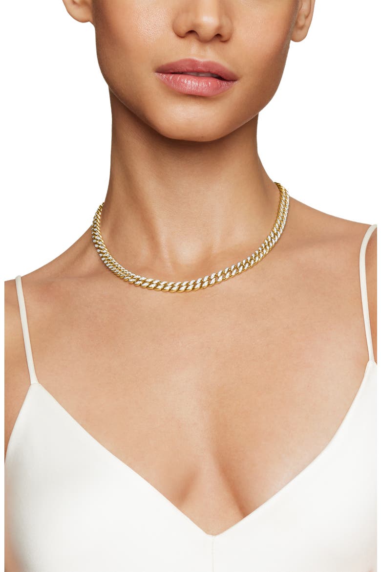 Women's Pavé Diamond Curb Chain Necklace, Alternate, color, GOLD/ DIAMOND