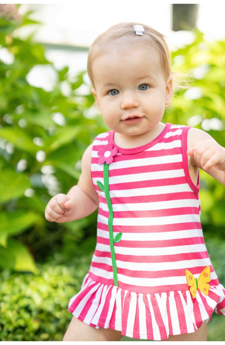 Florence Eiseman Stripe Knit Romper With Flower, Alternate, color, Fuchsia/White