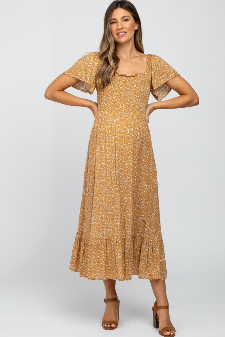 Floral Smocked Maxi Dress, Main, color, Gold