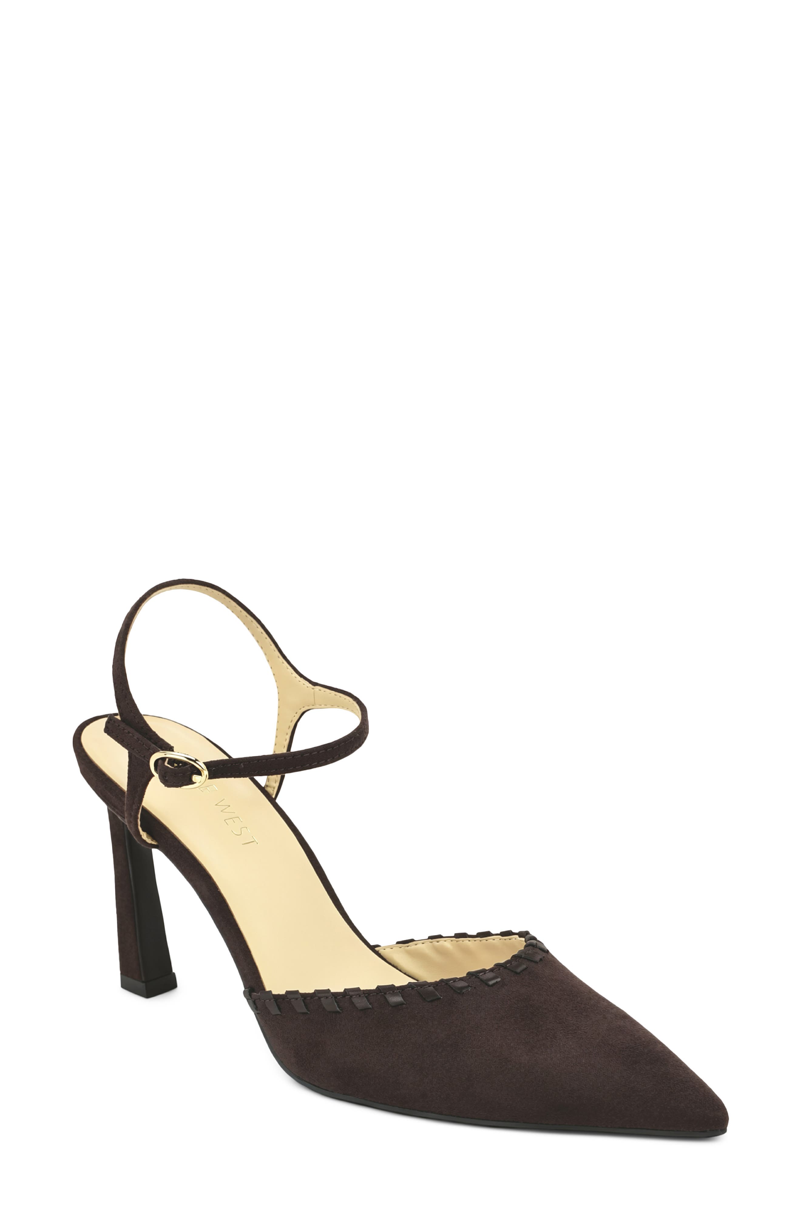 Dezo Faux Suede Pointed Toe Slingback Pump, Main, color, DARK BROWN