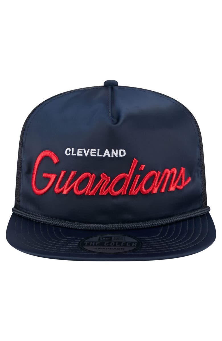 New Era Men's New Era Navy Cleveland Guardians Retro Satin Script Golfer Adjustable Hat, Alternate, color, Navy