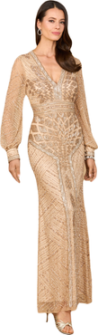 LARA New York V-Neck Beaded Long Sleeve Dress