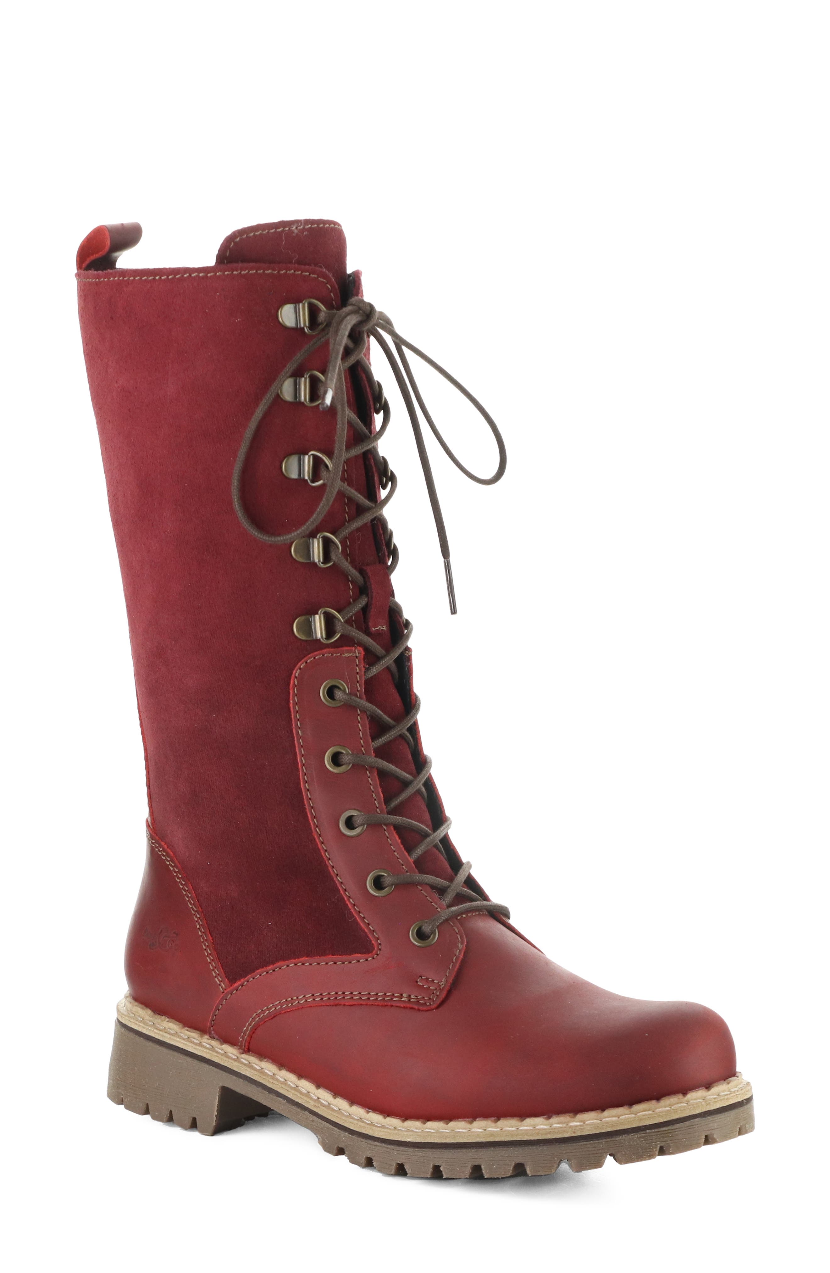 Havi Leather Lace-Up Tall Boot, Main, color, RED/ SANGRIA