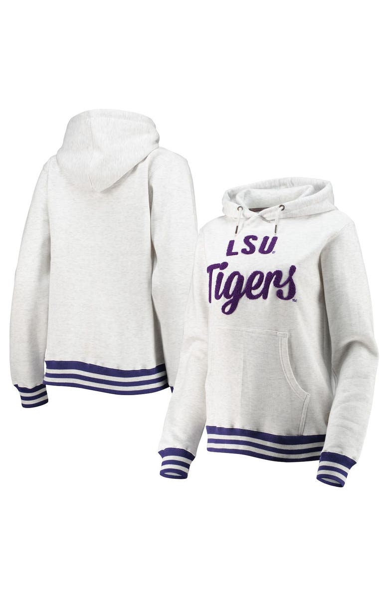 PRESSBOX Women's Pressbox Ash LSU Tigers Santa Cruz Chenille Pullover Hoodie, Main, color, 