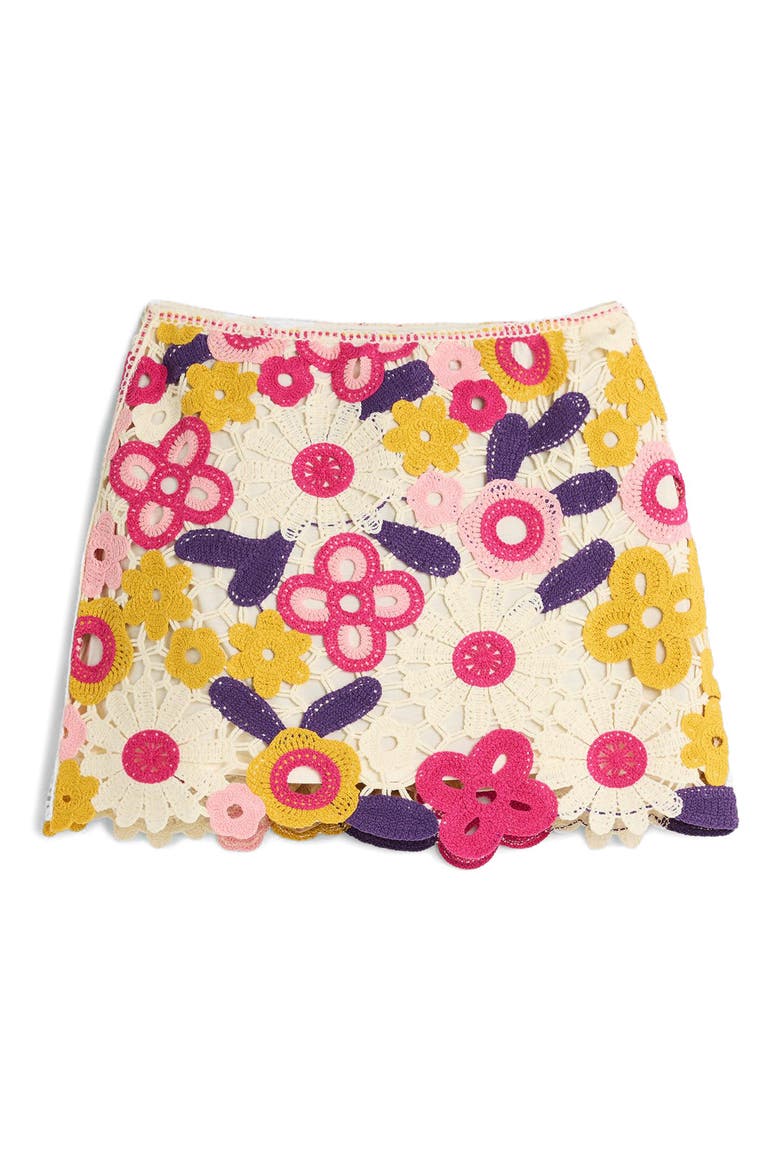 Floral Crochet Miniskirt, Alternate, color, OFF WHITE