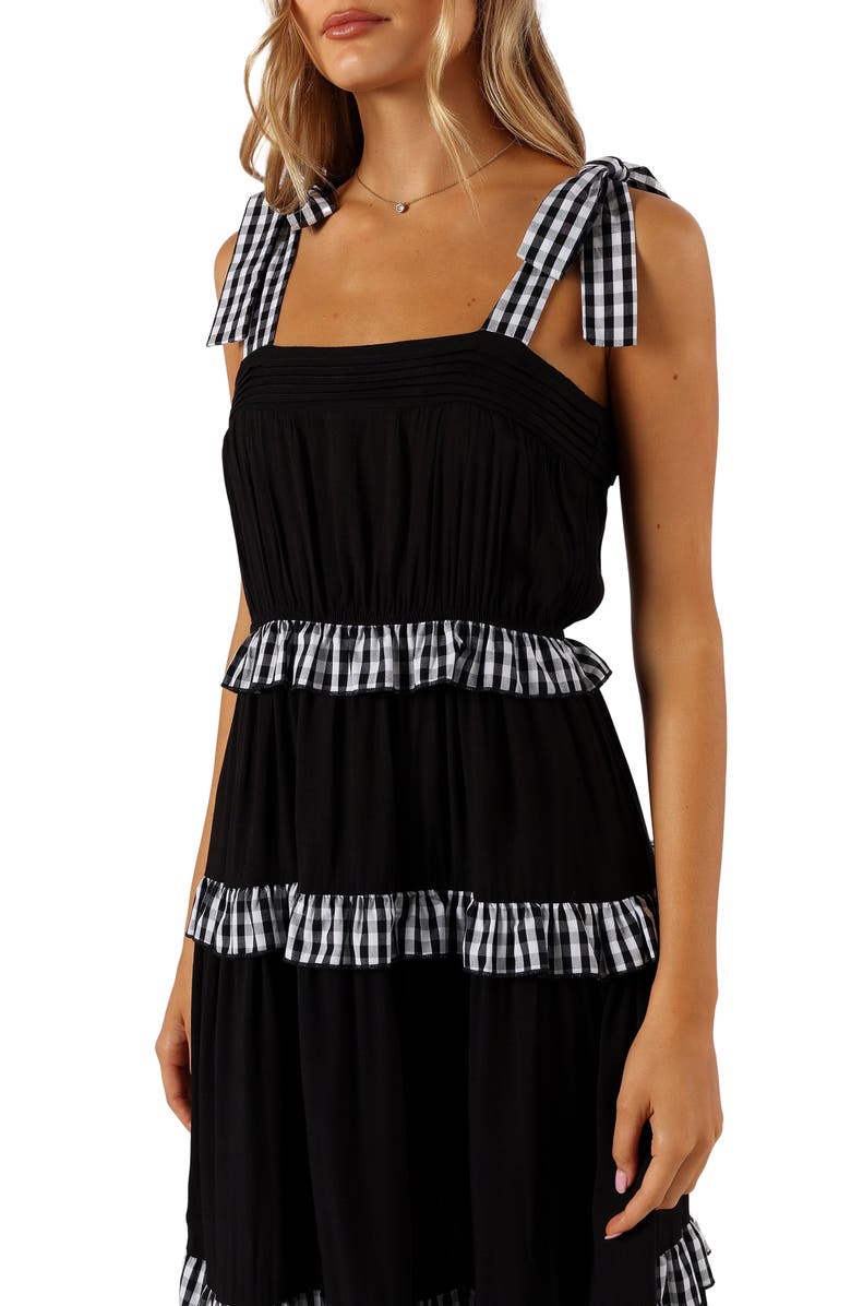 Petal & Pup Chantry Check Ruffle Tie Strap Maxi Dress, Alternate, color,