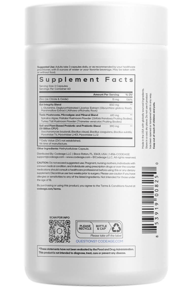 Gut Health Formula - L-Glutamine Probiotics & Prebiotics, Alternate, color, White