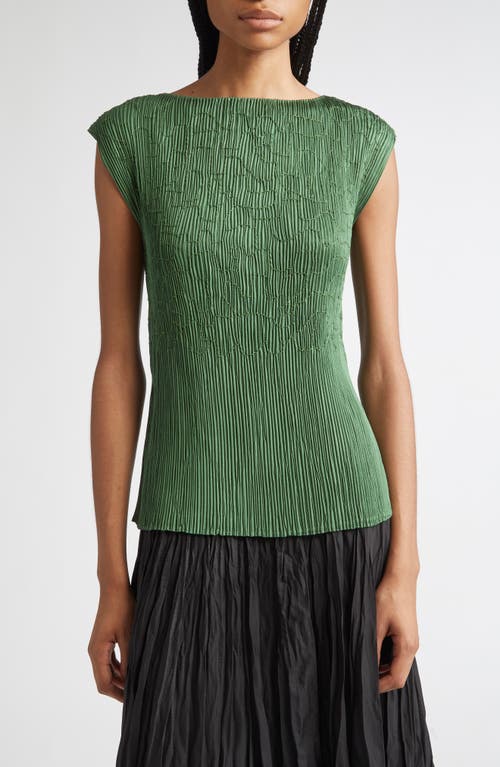Lafayette 148 Satin Plisse Smocked Sleeveless Blouse In Green