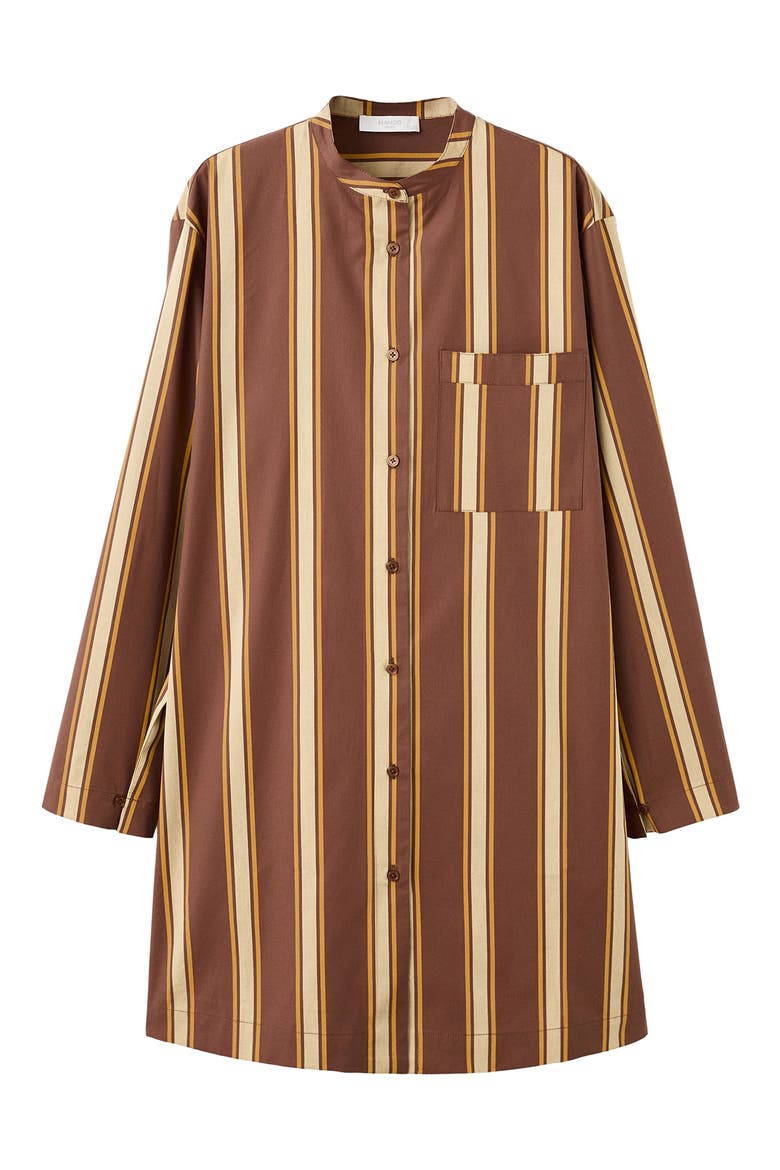 Stripe Long Sleeve Cotton Nightgown, Main, color, BROWN