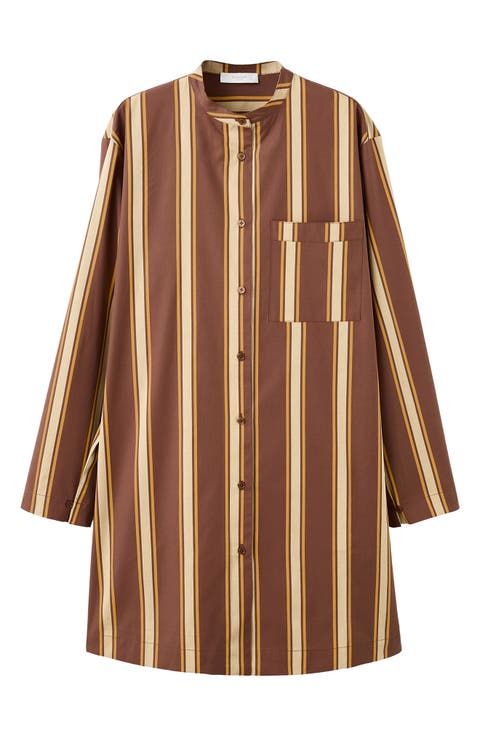 Stripe Long Sleeve Cotton Nightgown