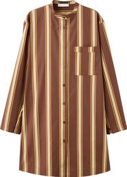 MANGO Stripe Long Sleeve Cotton Nightgown