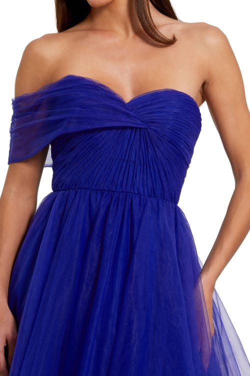 Mac Duggal One Side Off The Shoulder Bustier Ball Gown In Cobalt