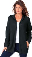 Roaman's Plus Size Waffle Knit Zip-Front Relaxed Hoodie