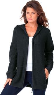 Roaman's Plus Size Waffle Knit Zip-Front Relaxed Hoodie