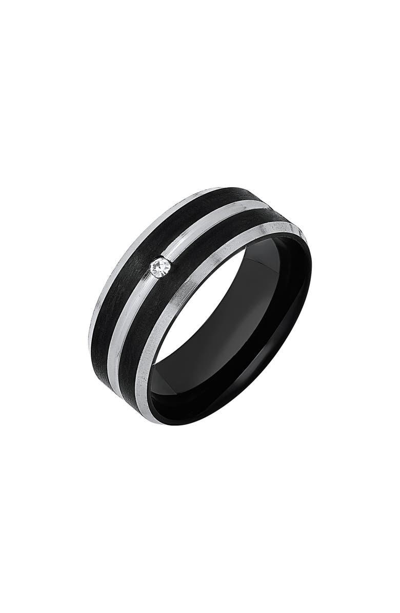 HMY JEWELRY Men's Two-Tone Stainless Steel Band Ring, Alternate, color, Silver/ Black
