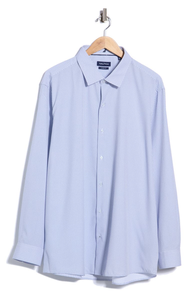 Microprint Performance Trim Fit Dress Shirt, Main, color, WHT/ NVY