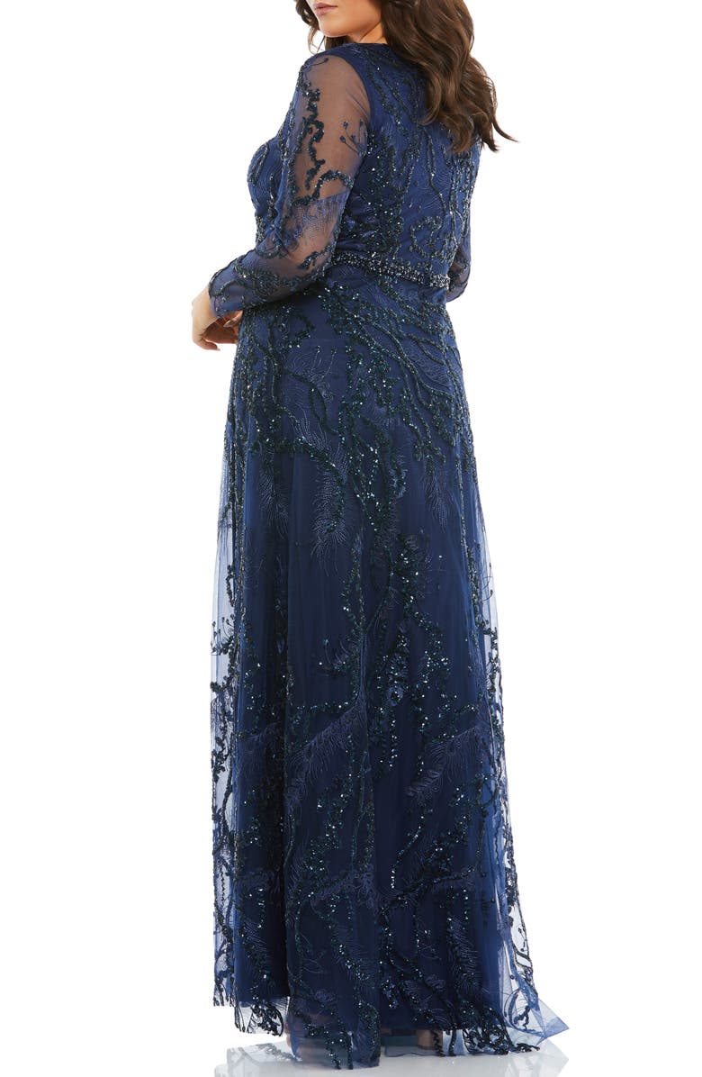 Mac Duggal Illusion Long Sleeve Gown, Alternate, color,