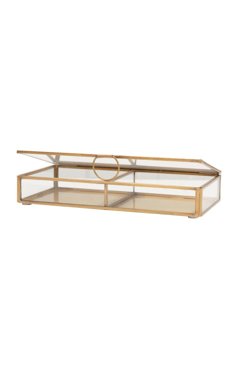 Storied Home Brass and Glass Display Box with Two Compartments, Clear, Alternate, color, Brass
