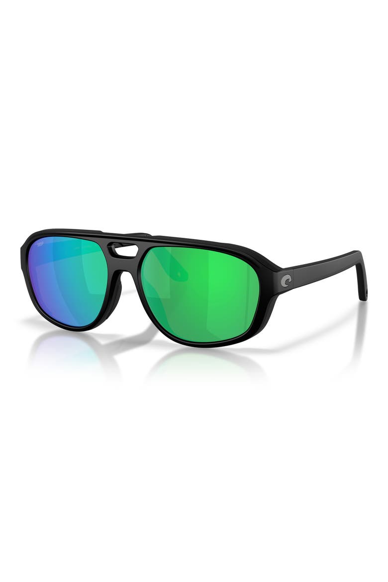 Street Heat 55mm Polarized Mirrored Rectangular Sunglasses, Alternate, color, BLACK / GREEN MIRROR