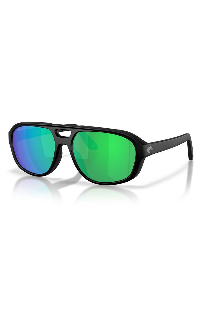 Costa Del Mar Street Heat 55mm Polarized Mirrored Rectangular Sunglasses, Alternate, color, Black / Green Mirror