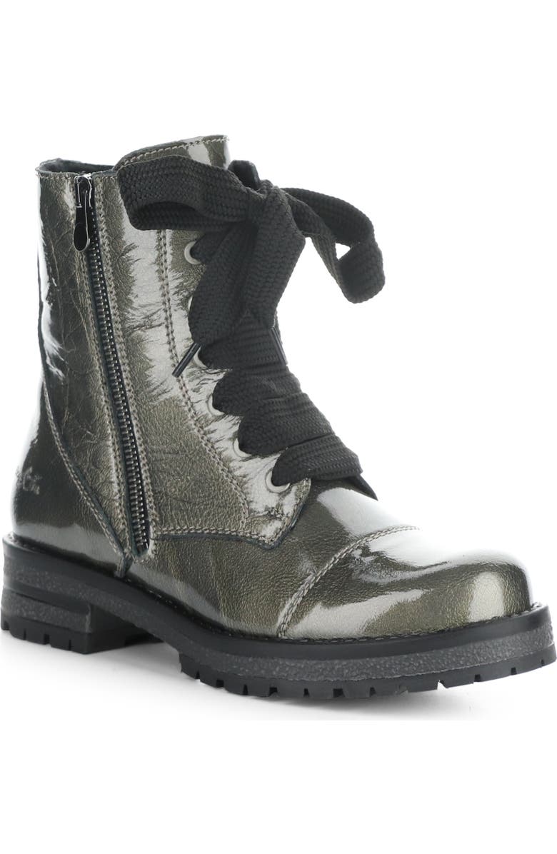 Bos. & Co. Paulie Waterproof Lace-Up Bootie, Main, color, Pewter Mascara Patent