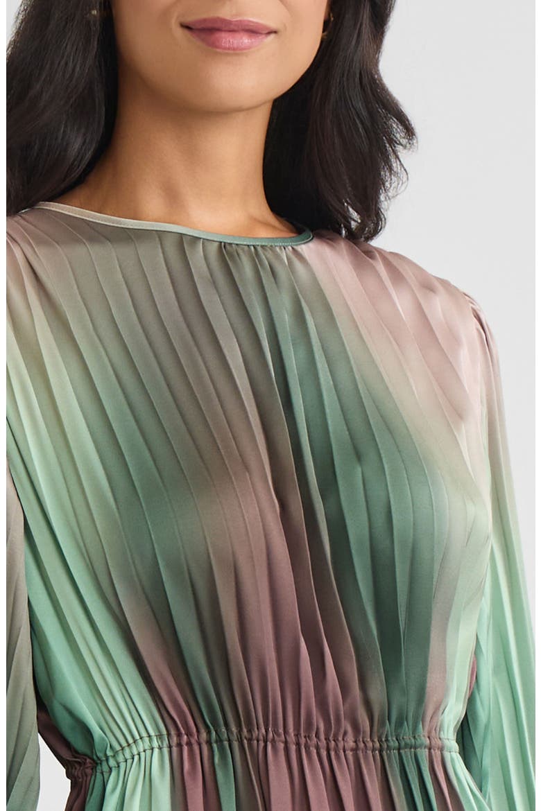 Pleated Ombre Crepe de Chine Maxi Dress, Alternate, color, Dark Ivy/Midnight Umber
