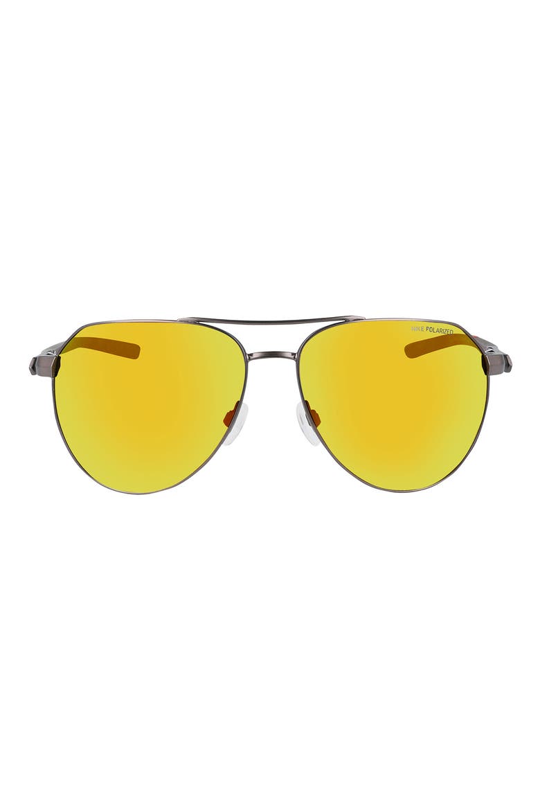Club Nine 60mm Polarized Aviator Sunglasses, Main, color, SATIN GUNMETAL BROWN ORANGE