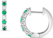 Ancona Fine Jewelry Emerald & Diamond Huggie Earrings in 14K White Gold