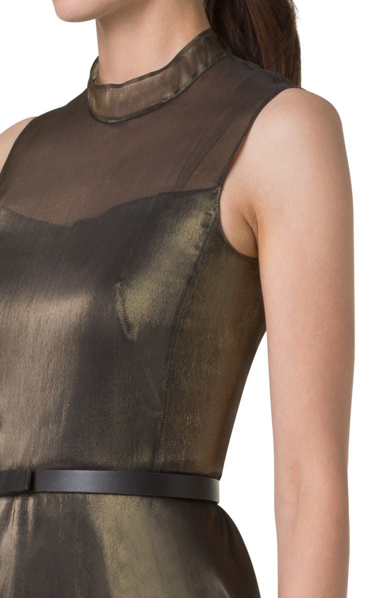 Akris Belted Metallic Silk Blend Organza Midi Dress, Alternate, color, 