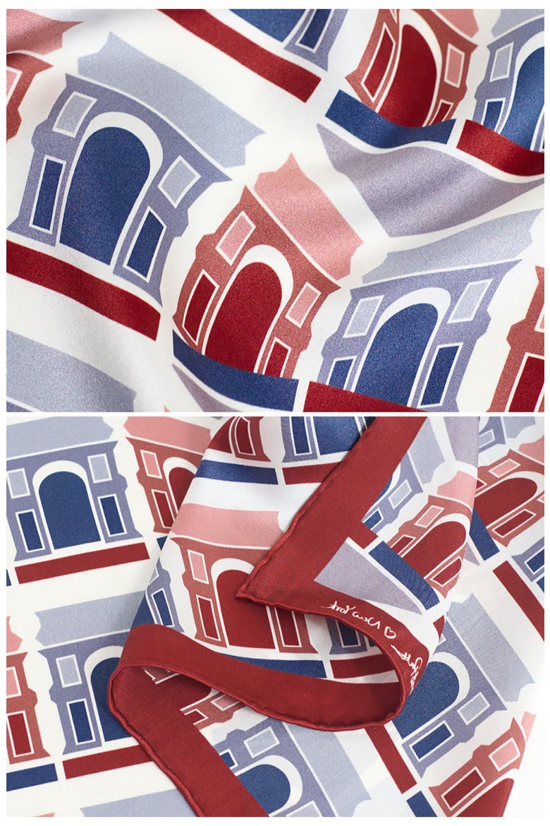 Square Arch Print Silk Bandana, Alternate, color, RED