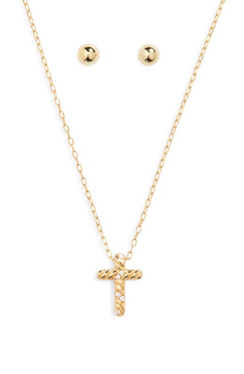 Cross Pendant & Stud Earrings Set