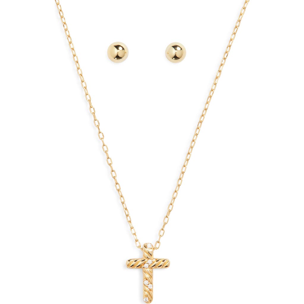 Argento Vivo Sterling Silver Cross Pendant & Stud Earrings Set In Gold