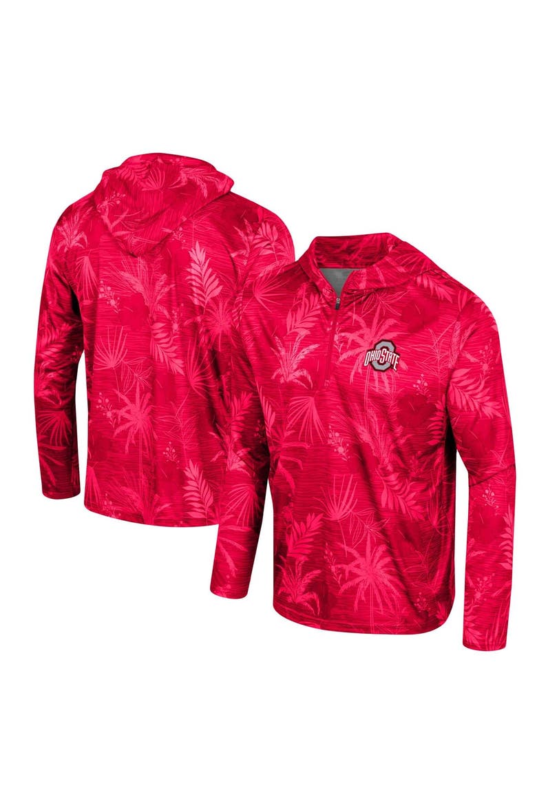 Men's Colosseum Scarlet Ohio State Buckeyes Palms Printed Lightweight Quarter-Zip Hooded Top, Alternate, color, Scarlet