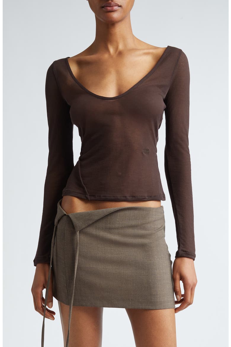 Alfambra Sheer Long Sleeve Top, Main, color, BROWN