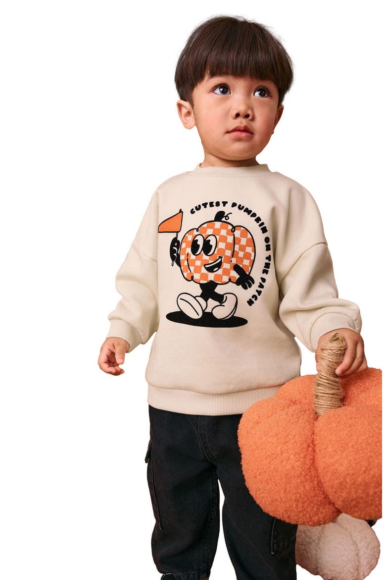 Kids' Halloween Pumpkin Graphic Sweatshirt, Alternate, color, NEUTRAL
