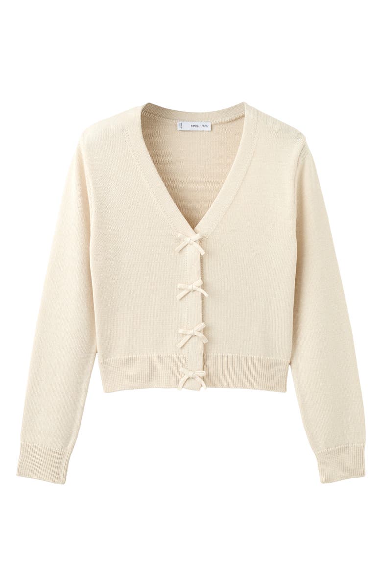 MANGO Bow Embellished Cardigan, Alternate, color, Ecru