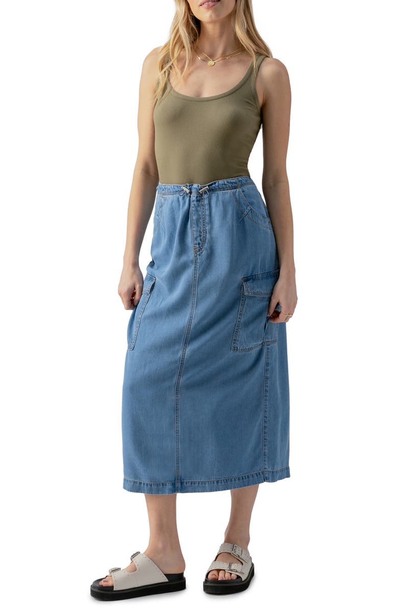 Sanctuary Parachute Chambray Cargo Midi Skirt, Alternate, color, 