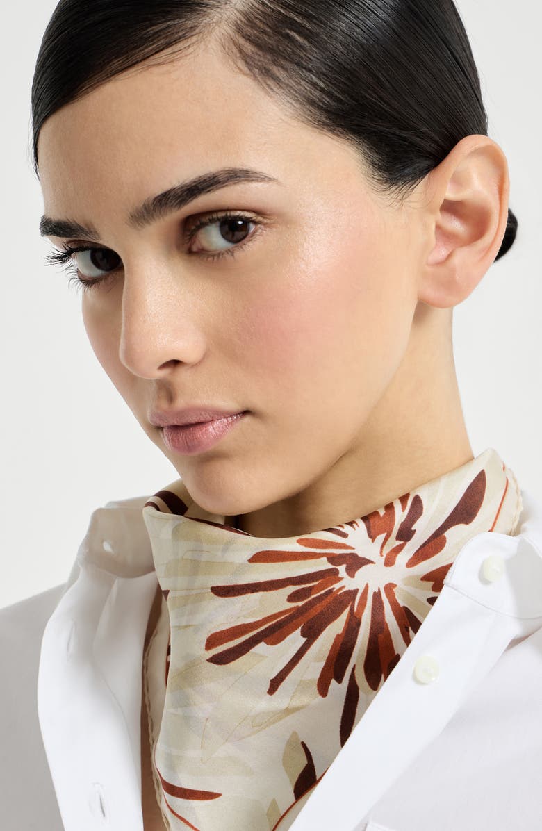 Brunello Cucinelli Bloom print pongee foulard, Alternate, color, Beige