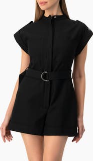 IVONNE Structured D-Ring Belt Collared Sleeveless Jumpsuit Romper