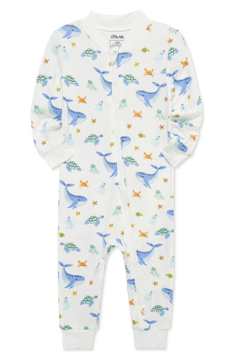Little Me Ocean Zip Footie, Alternate, color, Multi
