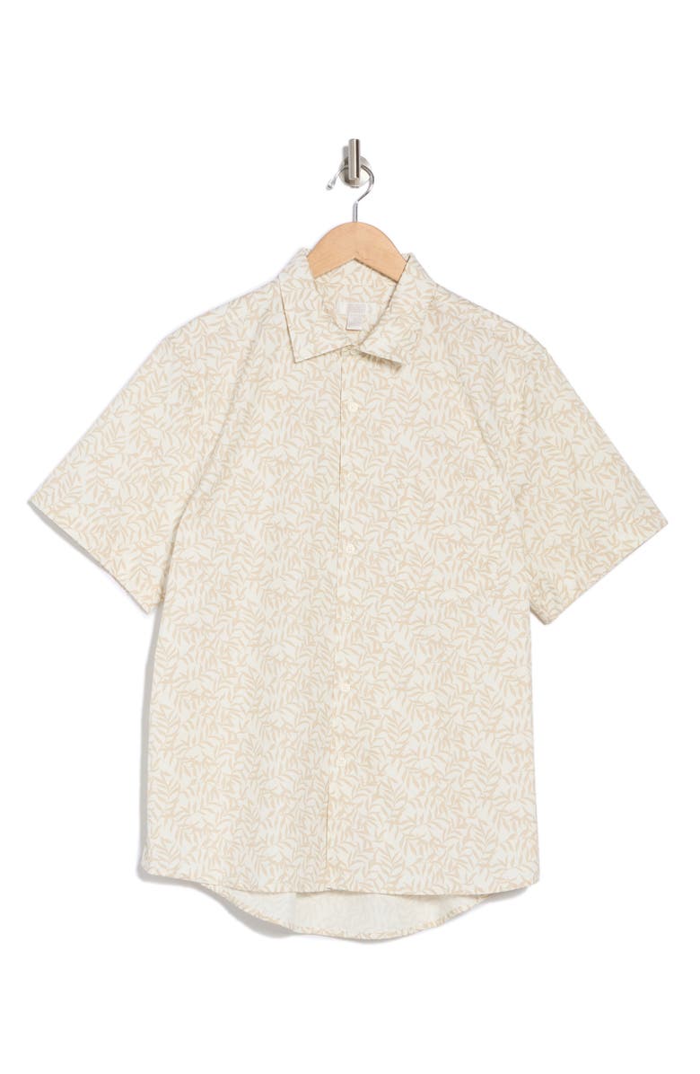 NORDSTROM RACK Short Sleeve Cotton Poplin Button-Up Shirt, Alternate, color, Ivory Egret Trailing Vines