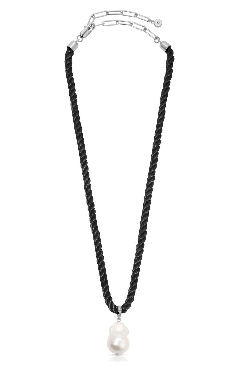 Ettika Rope Cord Freshwater Pearl Pendant Necklace, Alternate, color, Black