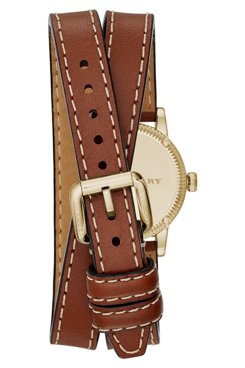 'Utilitarian' Round Leather Wrap Watch, 30mm, Alternate, color, TAN/ GOLD