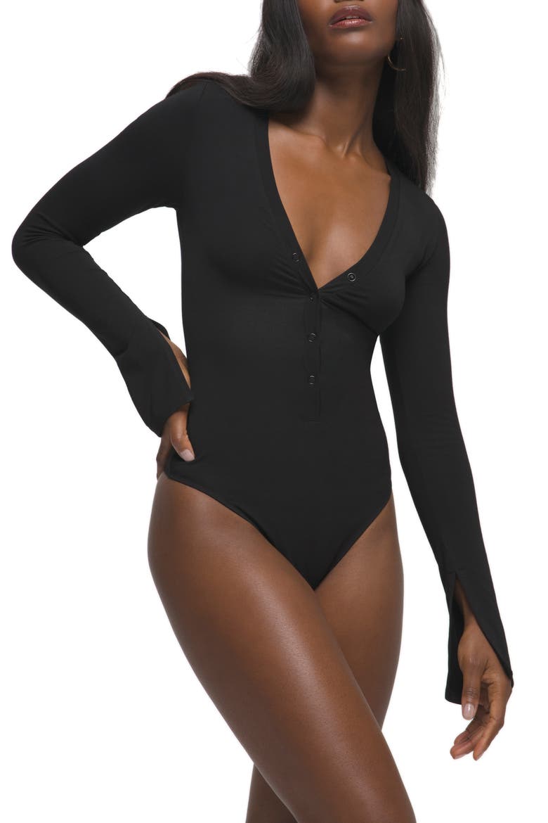 Deep V Henley Bodysuit, Alternate, color, BLACK001