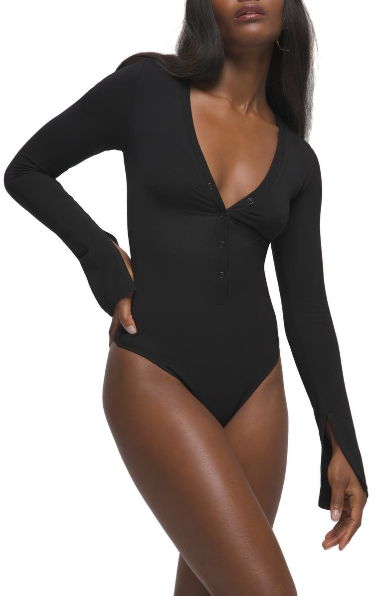 Good American Deep V Henley Bodysuit, Alternate, color, 