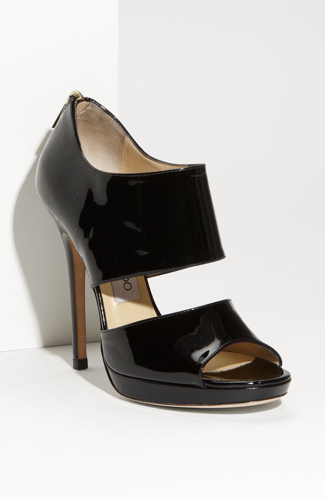 'Private' Cuff Patent Leather Sandal, Main, color, BLACK PATENT