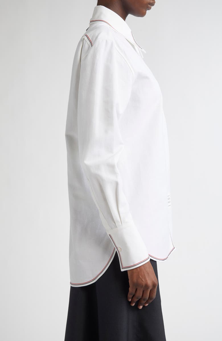 Thom Browne Exaggerated Point Collar Cotton & Linen Button-Up Shirt, Alternate, color, White