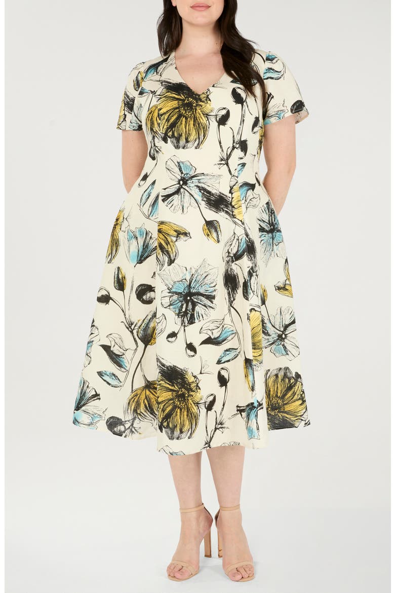 Vanessa Floral Empire Waist Dress, Main, color, OYSTER COVE