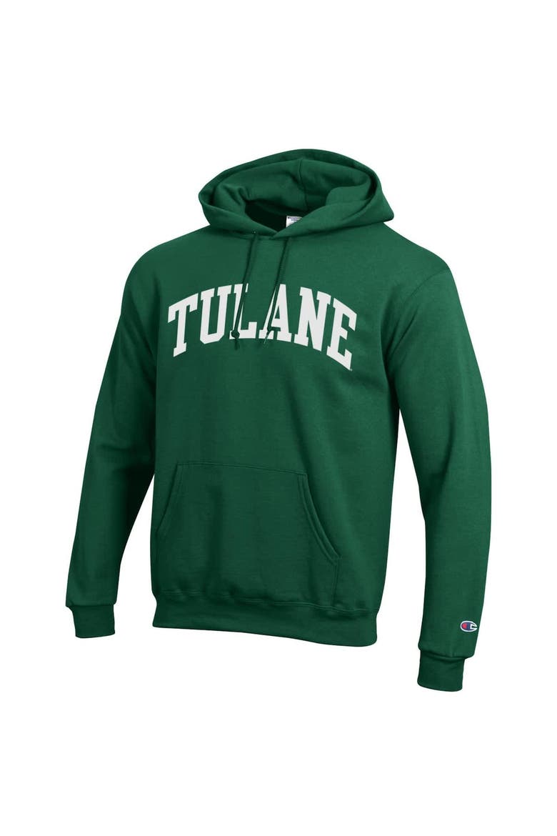 Men's Champion  Green Tulane Green Wave Basic Arch Fleece Pullover Hoodie, Alternate, color, Green